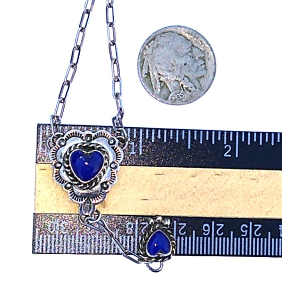 SIGNED Native American 925 Silv Lapis Heart Concho - Picture 5 of 8